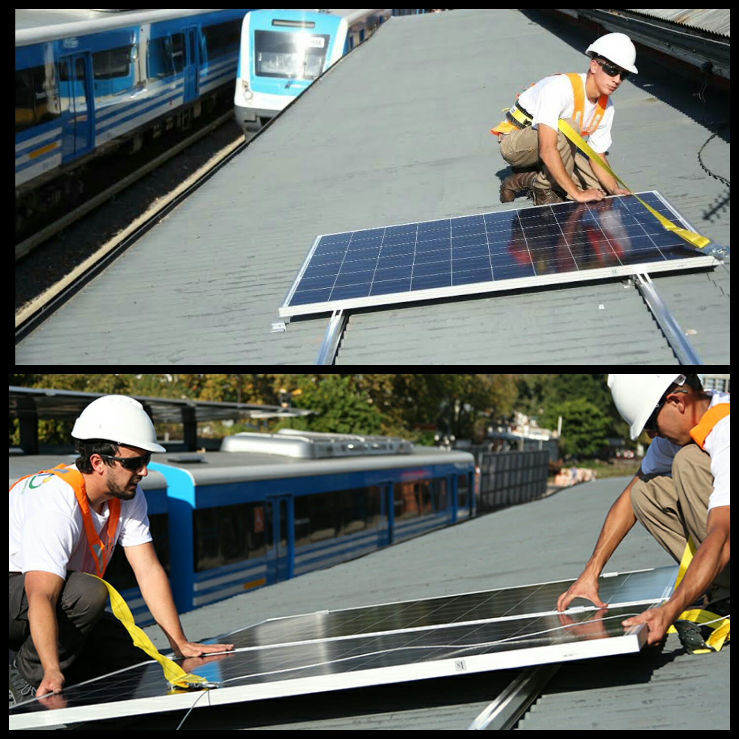 Una estación de tren con paneles fotovoltaicos